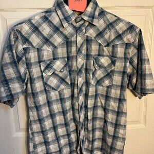 Rustler Wrangler Men's Plaid Print Short Sleeve Pearl Snap Western Shirt